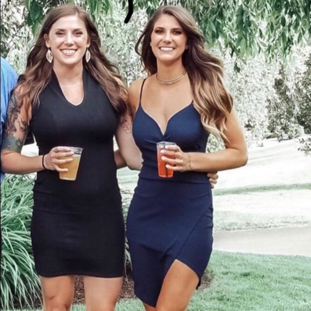 Navy Blue V Neck Strappy Dress